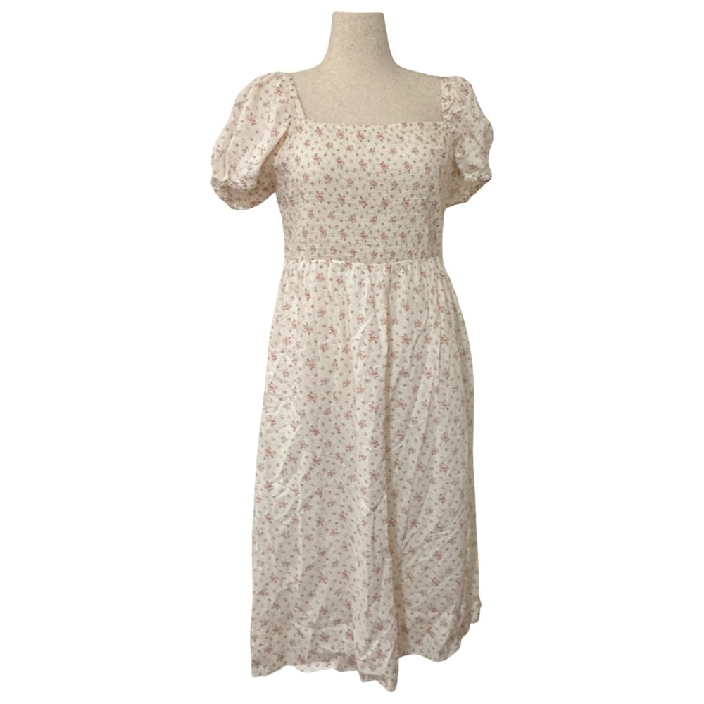 H&M Cream and Pink Floral Midi Dress
